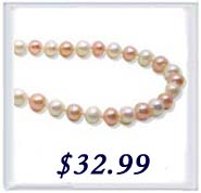 6-7mm white and pink round pearl necklace in silver
