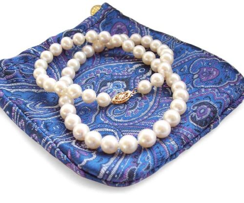 8-8.5mm White Round Pearl Necklace 14K Gold
