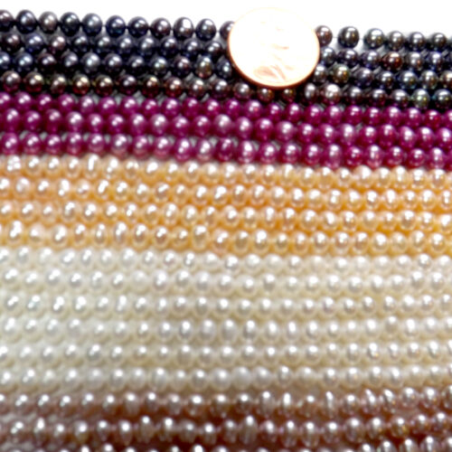 Black Purple, Pink, White and mauve, 4-5mm colored Potato Pearl Strands