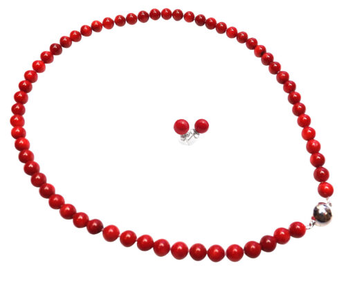 Red Coral Necklace and matching silver earrings set