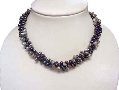 Multi-Black Peanut Pearl Necklace, SS Lobster Clasp