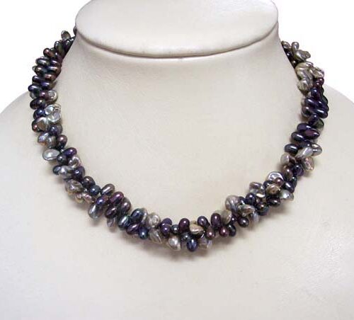 Multi-Black Peanut Pearl Necklace, SS Lobster Clasp