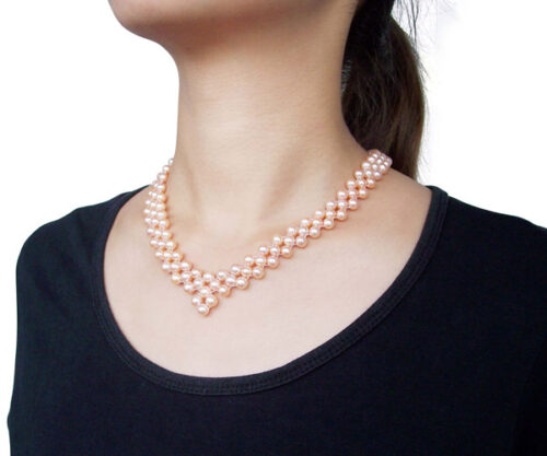 Pink 6-7mm Pearl Necklace Bib, 925 SS