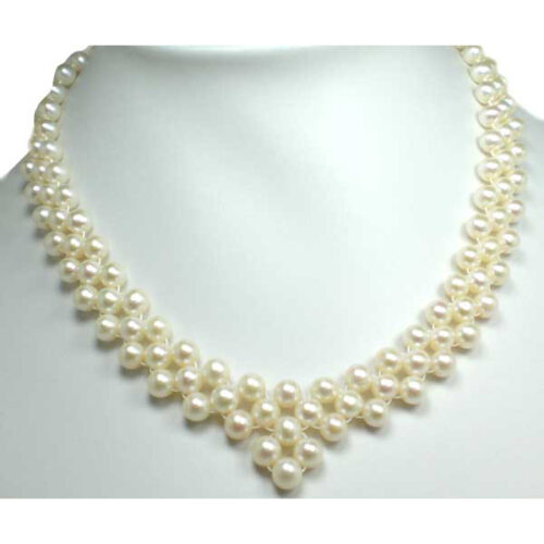 Exclusive Design 6-7mm Pearl Bib Style Necklace- 925 Sterling Silver Clasp