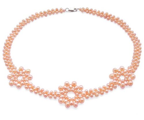 Pink 3.5-4mm, 4-5mm and 5-6mm 3 Flower Pearl Necklace SS