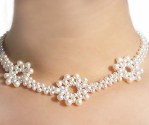 White 3.5-4mm, 4-5mm and 5-6mm 3 Flower Pearl Necklace SS