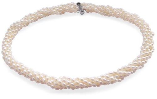 White 3-4mm 6-Row Pearl Necklace in 925 SS
