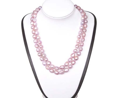 Mauve 9-11mm Double Strand Large Pearl Necklace