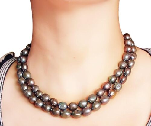 Chocolate 9-11mm Double Strand Large Pearl Necklace