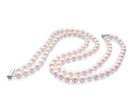 Double Strand 8mm White Southsea Shell Pearl Necklace in 925 Silver