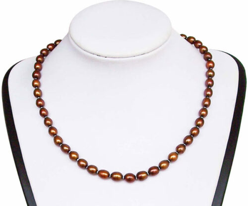 6-7mm AA+ Rice Chocolate Pearl Silver Necklace 16in Choker Length