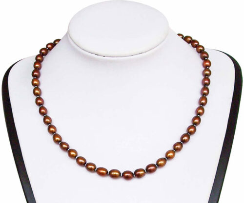 6-7mm AA+ Rice Chocolate Pearl Silver Necklace 16in Choker Length