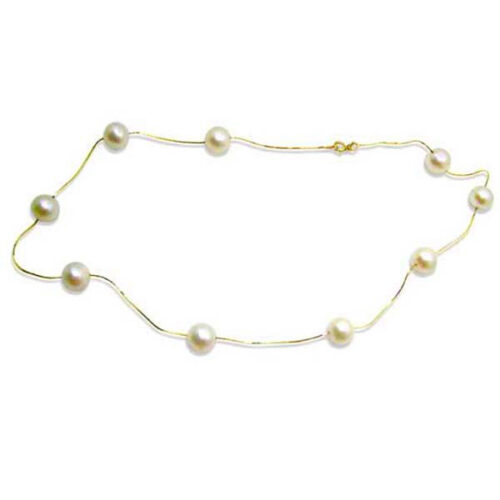 9-9.5mm AAA Round Pearl Tin-Cup Necklace 14K Gold Chain