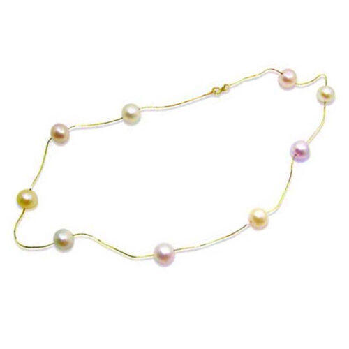9-9.5mm AAA Round Pearl Tin-Cup Necklace 14K Gold Chain