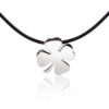 Clover Shaped Pendant, 18K WG Overlay, Leather Cord
