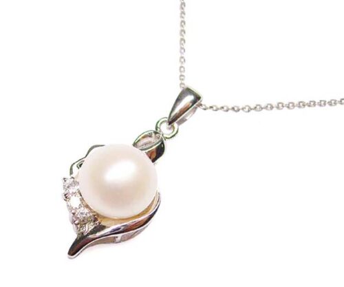White 8.5-9mm Real Pearl Pendant Free SS Necklace