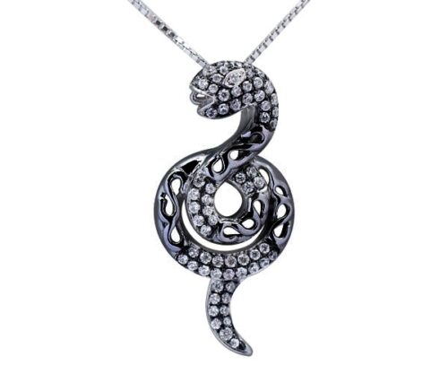 Silver Pendant in Snake Design 925 SS, 18in Silver Chain, 18k WG Overlay