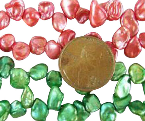 Red and Lime Green 5-7mm Keshi Seed Pearl Strand