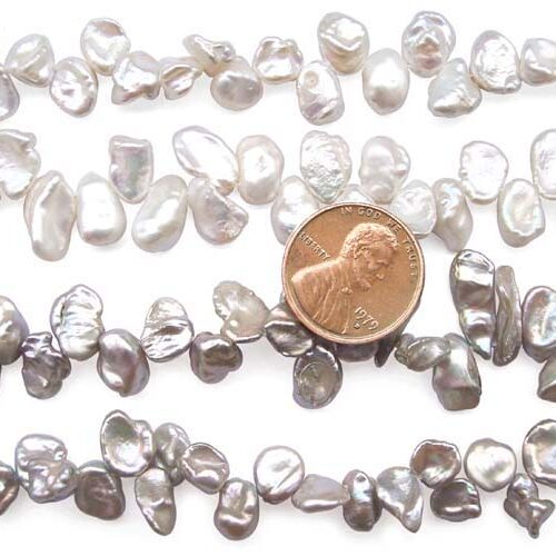 White and Black 8-11mm Cornflake or Keshi Pearls on Temporary Strand]