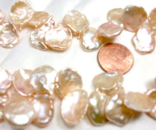Thin, 12-13mm Pink Large Keshi Pearl Strand