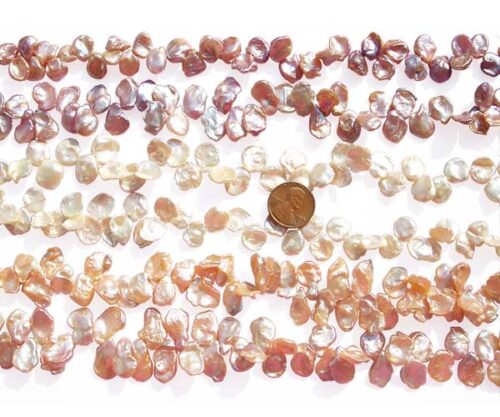 Mauve, White and Pink 11-12mm thin Keshi Pearl Strands