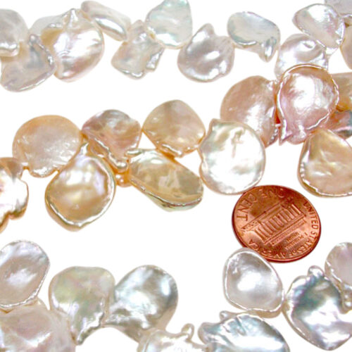 White and Pink Ultra Thin and Large Keshi Pearl Strands 17-19mm
