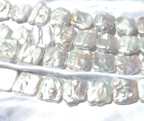 White Square 25x30mm Large Keshi Pearls