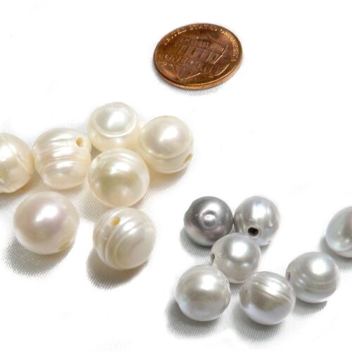 White and Gray 9-10mm Semi-Round Shaped Single Pearl 2mm Hole Size