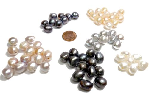 White, Pink Black, Lavender and Gray Colored Single Baroque Pearl 2mm Hole