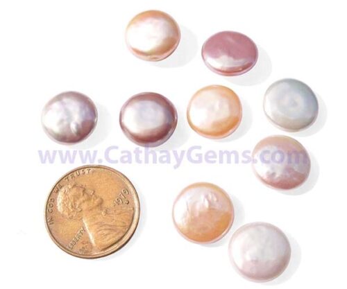 Pink, Mauve and Grey 11-12mm Loose AAA Coin Pearl, Undrilled or Half-Drilled or Center Drilled