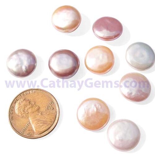 Pink, Mauve and Grey 11-12mm Loose AAA Coin Pearl, Undrilled or Half-Drilled or Center Drilled