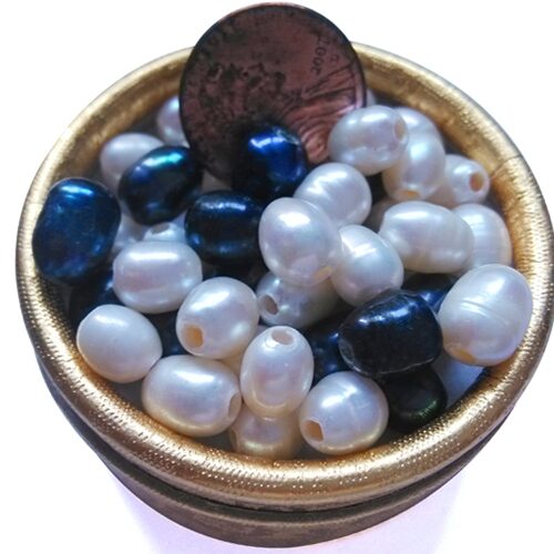 White and Black 6.5-7.5mm AA Drop Pearls, Larger Holes