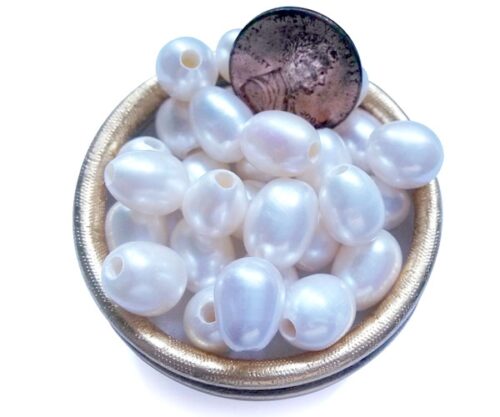 9-10mm White Drop Pearls, Larger Hole
