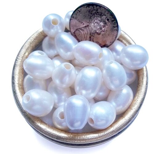 9-10mm White Drop Pearls, Larger Hole