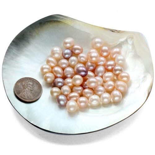 Natural White, Pink and Mauve 7-8mm Untreated Loose Drop Pearls, Sold by Ounce