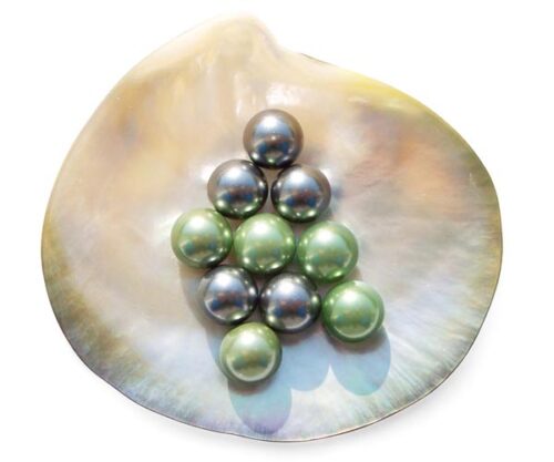 Peacock Green and Tahitian Grey 10mm Round AAAA SSS Pearl, Half Drilled