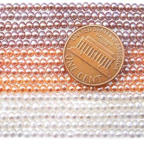 2-3mm White, Pink and Lavender Button Pearl Strand