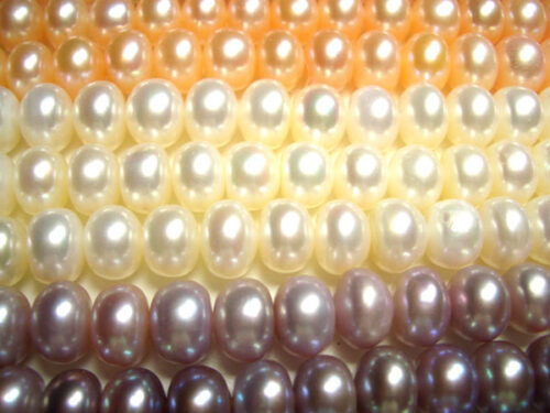 White, Pink and Grey 8-9mm Button Pearl Strand