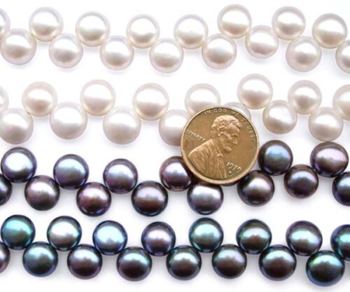 White and Black 8-9mm Top Drilled Button Pearl Strand