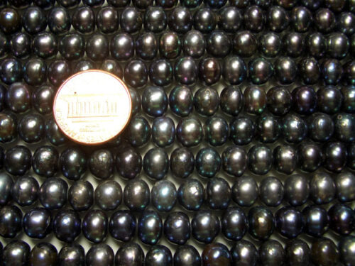 Black 8-9mm Button Pearl Strand