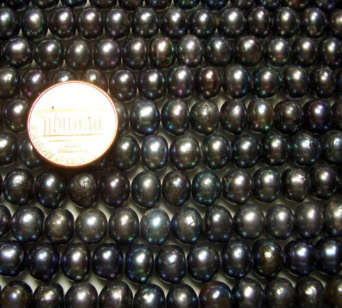 Black 8-9mm Button Pearl Strand