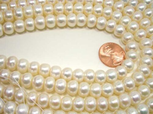 9-10mm White Button Pearl Strand