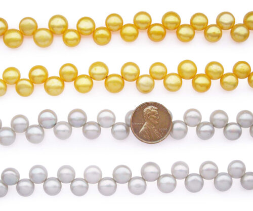 Gold and White 9-10mm AA+ Top Drilled Pancake Pearl Strand