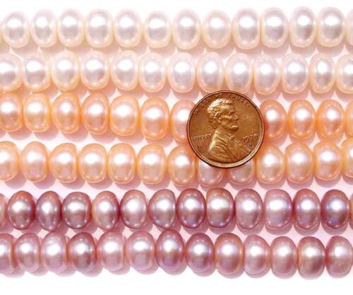 Large 10-11mm Button Pearl Strand in White, Pink and Mauve Color