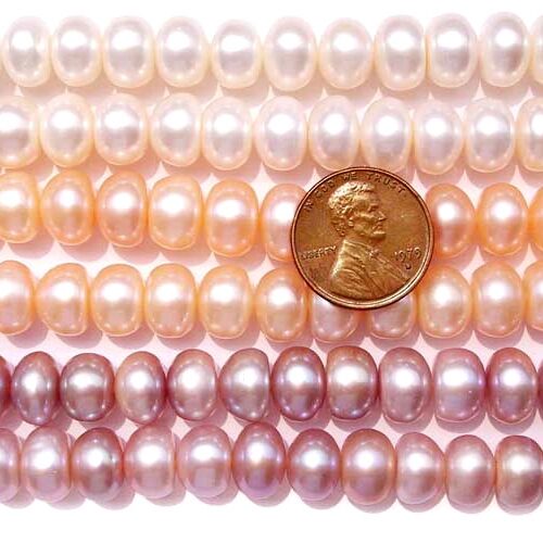 Large 10-11mm Button Pearl Strand in White, Pink and Mauve Color