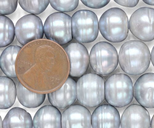 Grey Large 12-13mm Button Pearl Strand with Natural Dents