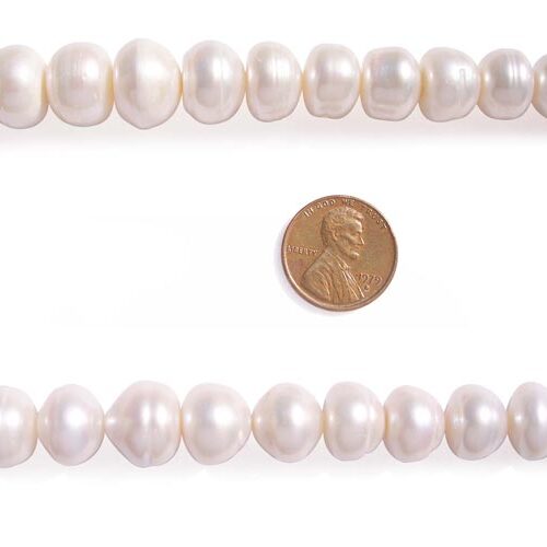White Large 12-13mm Button Pearl Strand with Natural Dents