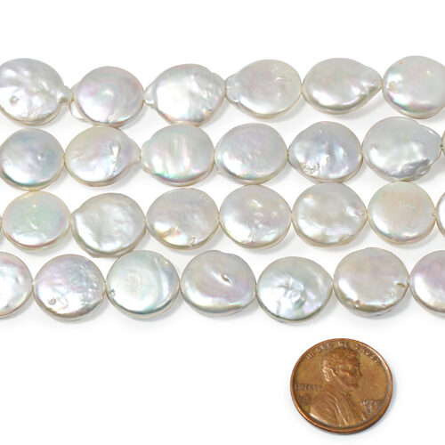 15" Strand 6x4mm White Freshwater Pearls Coin Round Top Flat Bottom Beads 