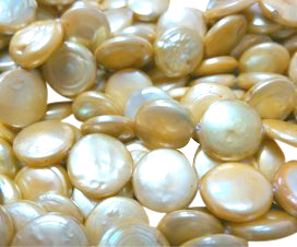 Large 13-14mm AA Round Champagne Coin Pearl Strands
