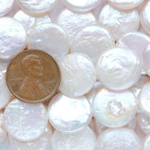 White 14-15mm Round Coin Pearl Strand